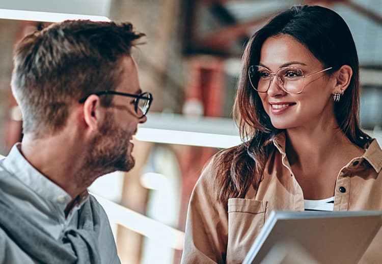 Co-workers collaborating at the office
